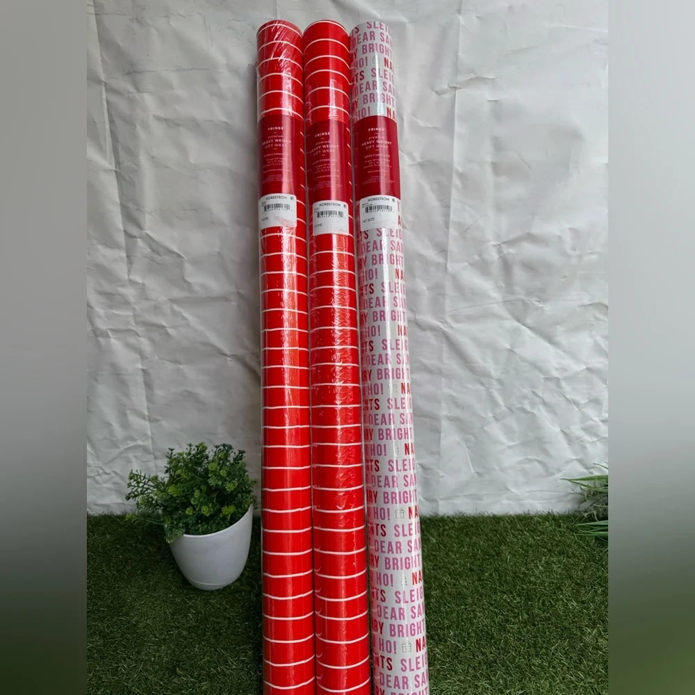 FRINGE heavy weight Christmas Gift Wrap Paper Roll Lot of 3 New stripes and hoho